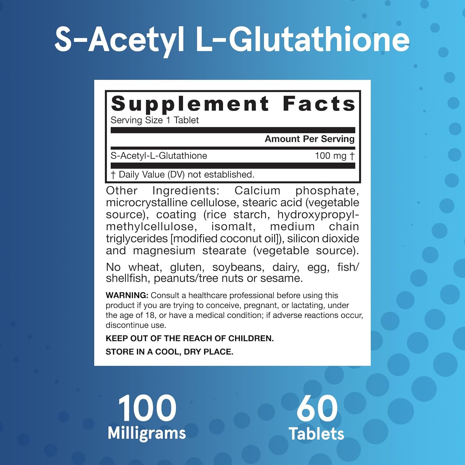Jarrow Formulas S-Acetyl L-Glutathione Tablets - 100mg - 60 Count - Antioxidant Support & Detox - Non-GMO - Gluten Free