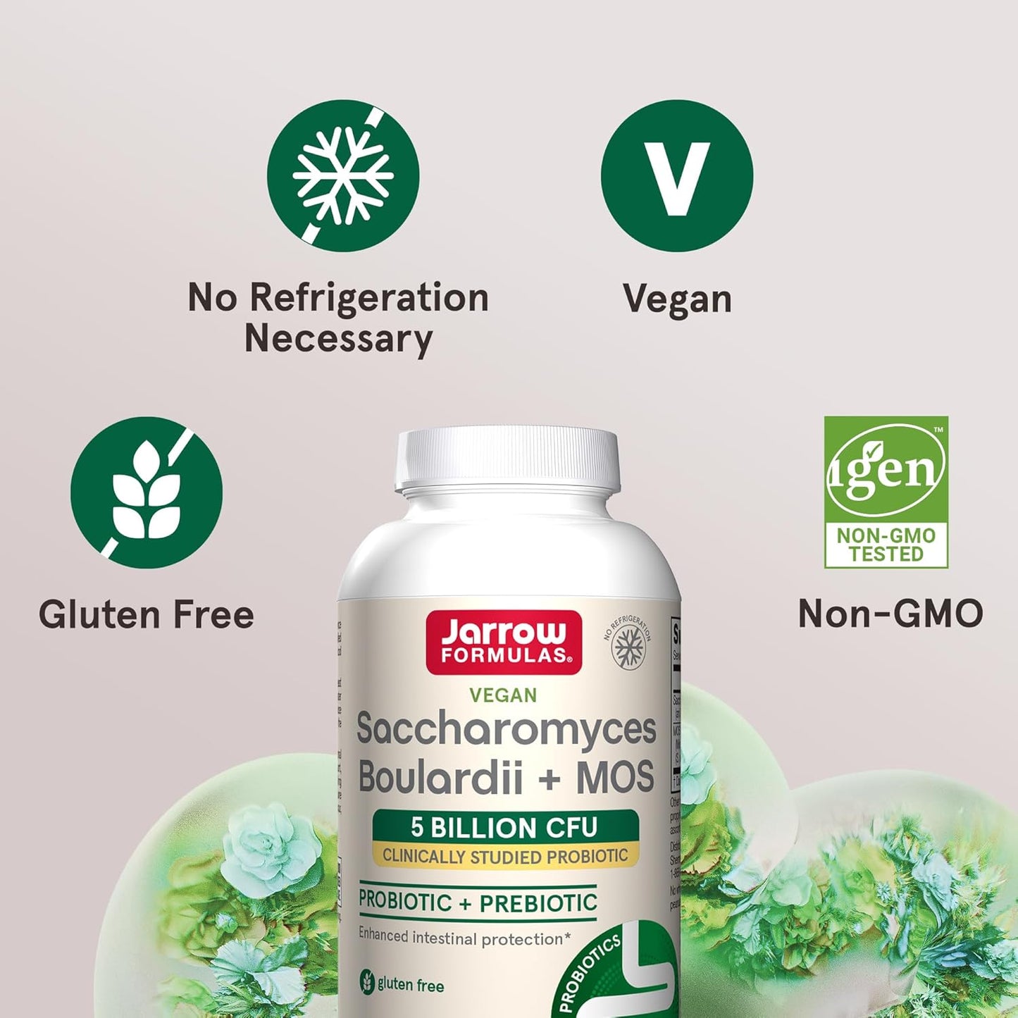 Jarrow Formulas Saccharomyces Boulardii Probiotics + MOS 5 Billion CFU - Intestinal Health Support, Gut Health Supplement, 90 Veggie Caps, Pack of 12