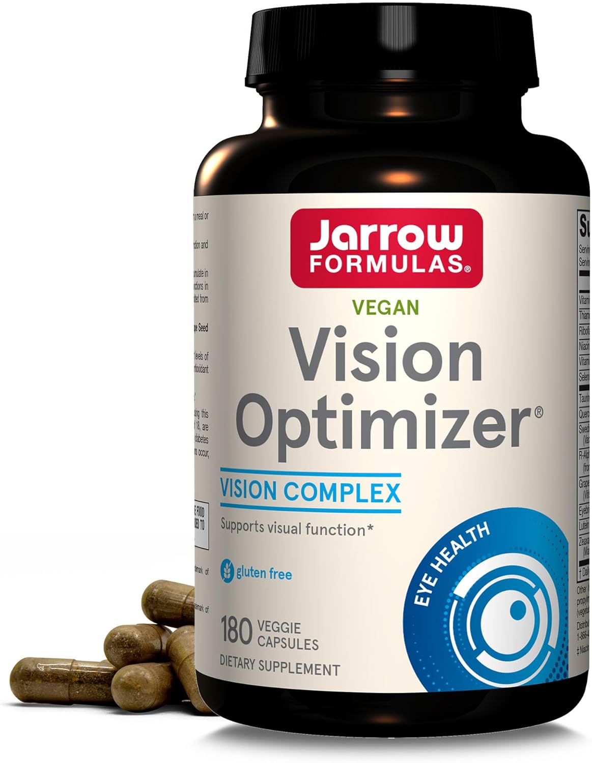 Jarrow Formulas Vision Optimizer Capsules - 180 Count Eye Supplement with Grape Seed Extract, Lutein, Zeaxanthin - Non-GMO Gluten Free Dietary Supplement