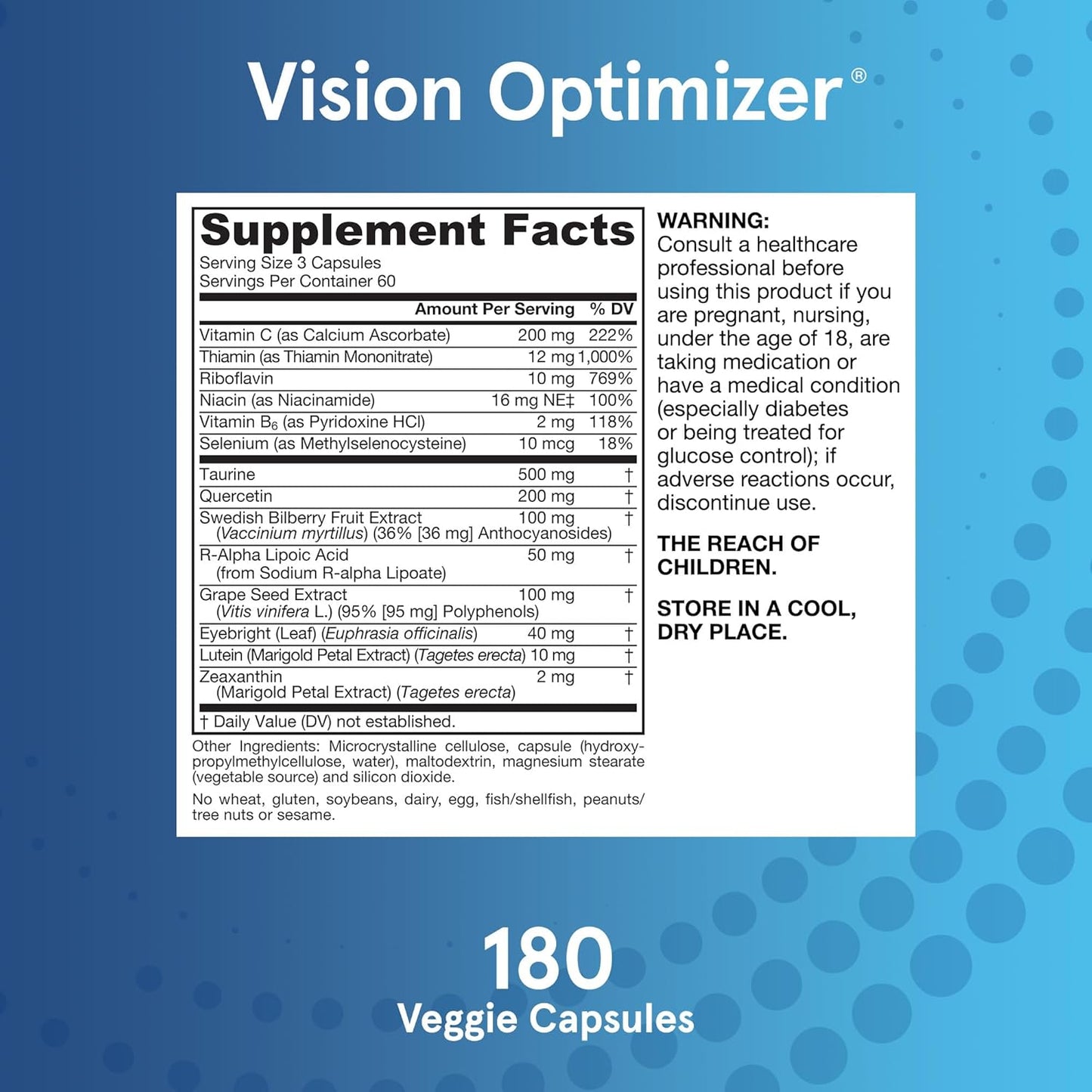 Jarrow Formulas Vision Optimizer Capsules - 180 Count Eye Supplement with Grape Seed Extract, Lutein, Zeaxanthin - Non-GMO Gluten Free Dietary Supplement
