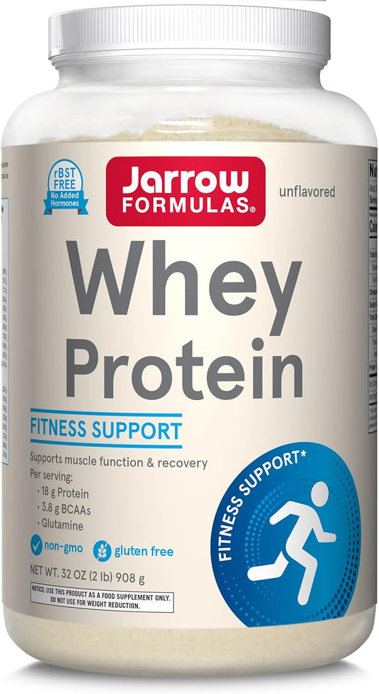Jarrow Formulas Whey Protein Powder - 18g Protein, 3.8g BCAAs, Glutamine - 32oz Unflavored - Muscle Recovery Support
