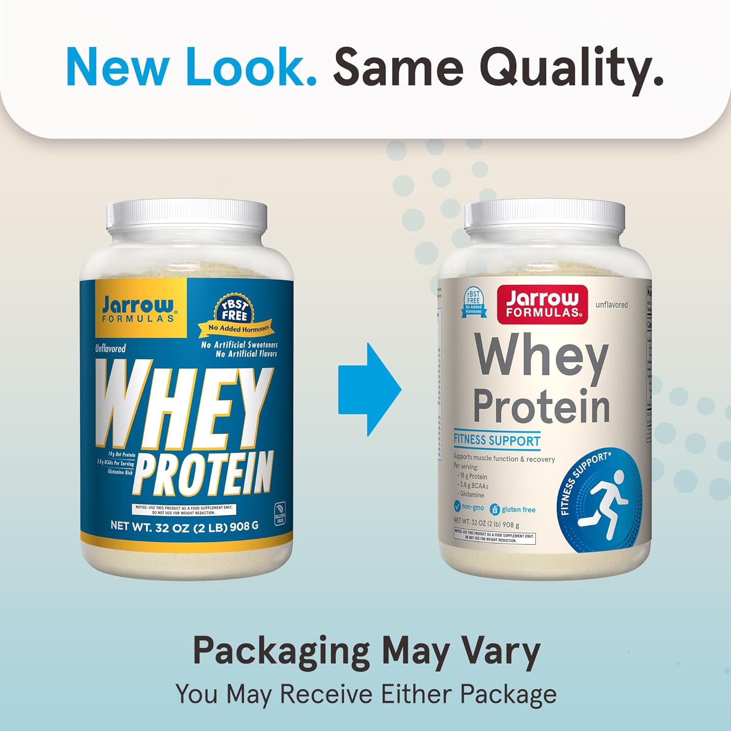 Jarrow Formulas Whey Protein Powder - 18g Protein, 3.8g BCAAs, Glutamine - 32oz Unflavored - Muscle Recovery Support