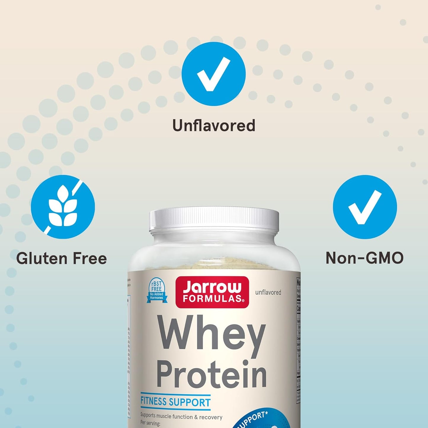 Jarrow Formulas Whey Protein Powder - 18g Protein, 3.8g BCAAs, Glutamine - 32oz Unflavored - Muscle Recovery Support