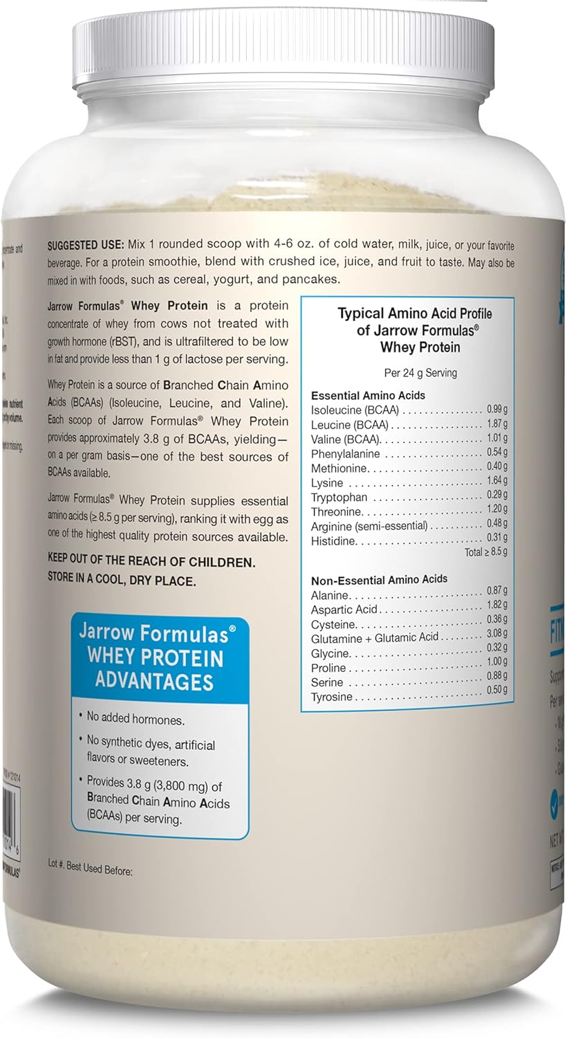 Jarrow Formulas Whey Protein Powder - 18g Protein, 3.8g BCAAs, Glutamine - 32oz Unflavored - Muscle Recovery Support
