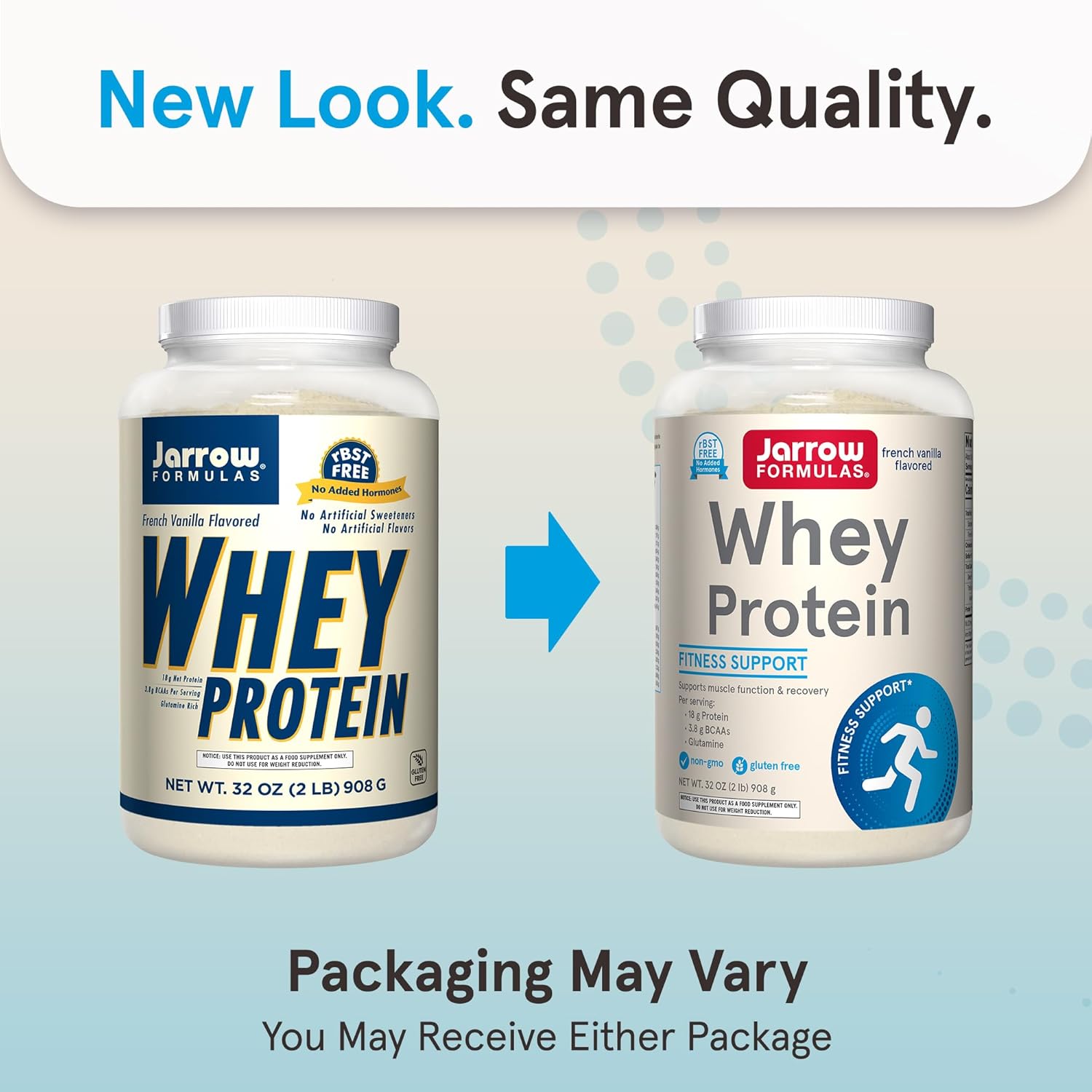 Jarrow Formulas Whey Protein Powder - 32 oz Vanilla Flavored Supplement with 18g Protein, 3.8g BCAAs, and Glutamine for Muscle Recovery Support