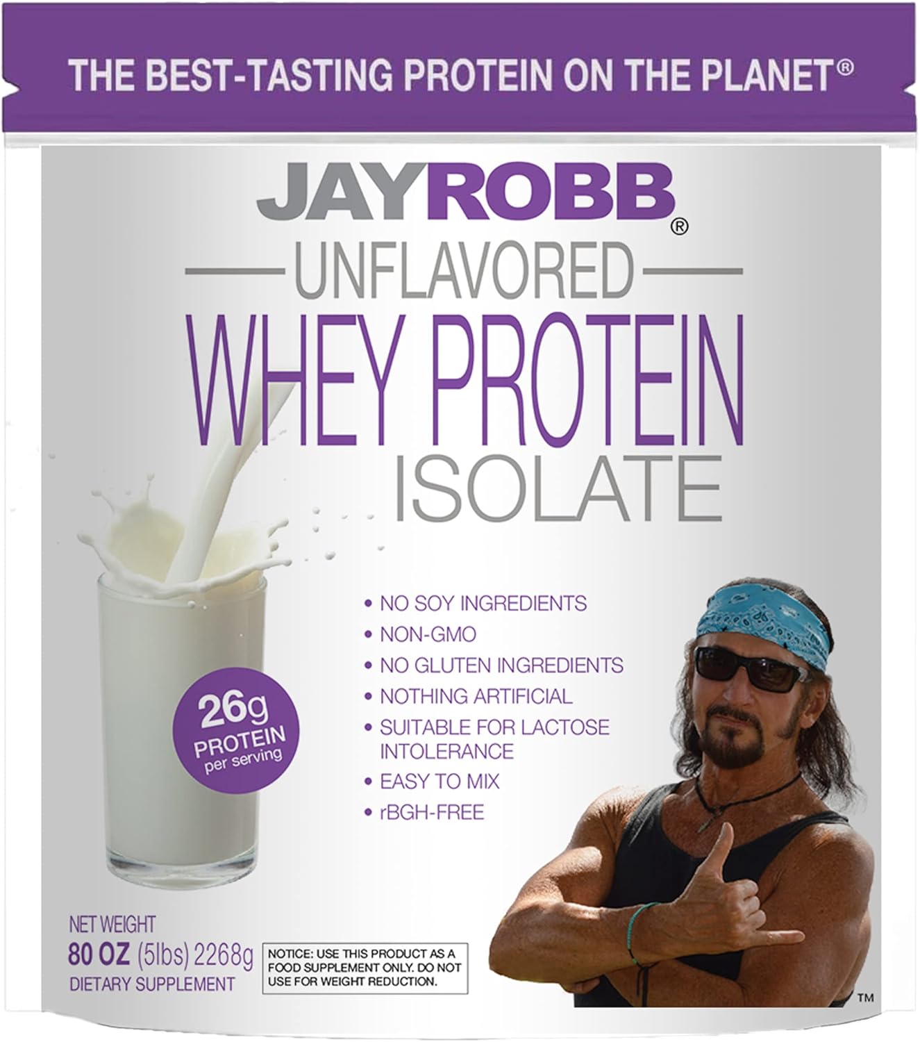 Jay Robb Whey Isolate Protein Powder - Low Carb, Keto-Friendly, Vegetarian - Gluten & Lactose Free - No Sugar, Fat, or Soy - Non-GMO, Best-Tasting - 80 oz Unflavored