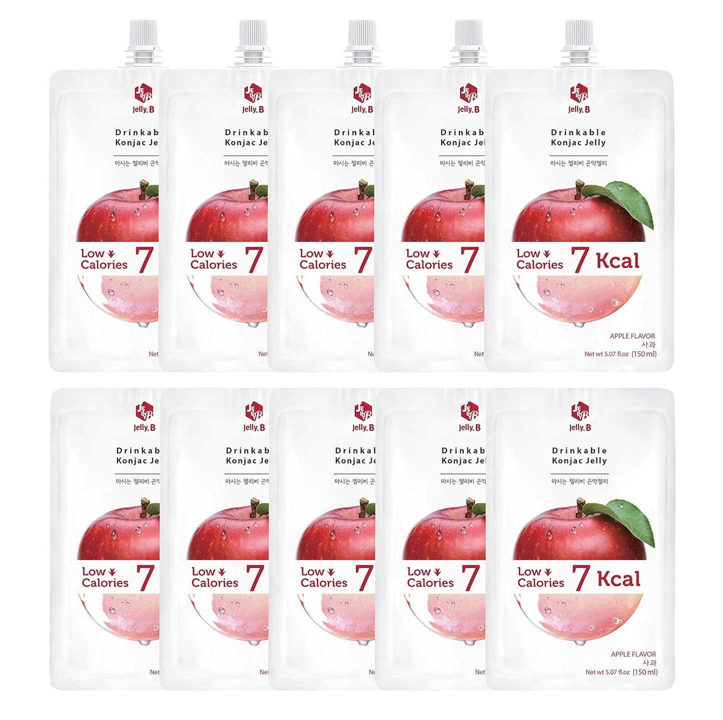 Jayone JELLY B Drinkable Konjac Jelly (10 Packs, 150ml) - Natural Weight Loss Supplement, Zero Sugar, Low Calorie, Only 6 kcal Each, Apple Flavor