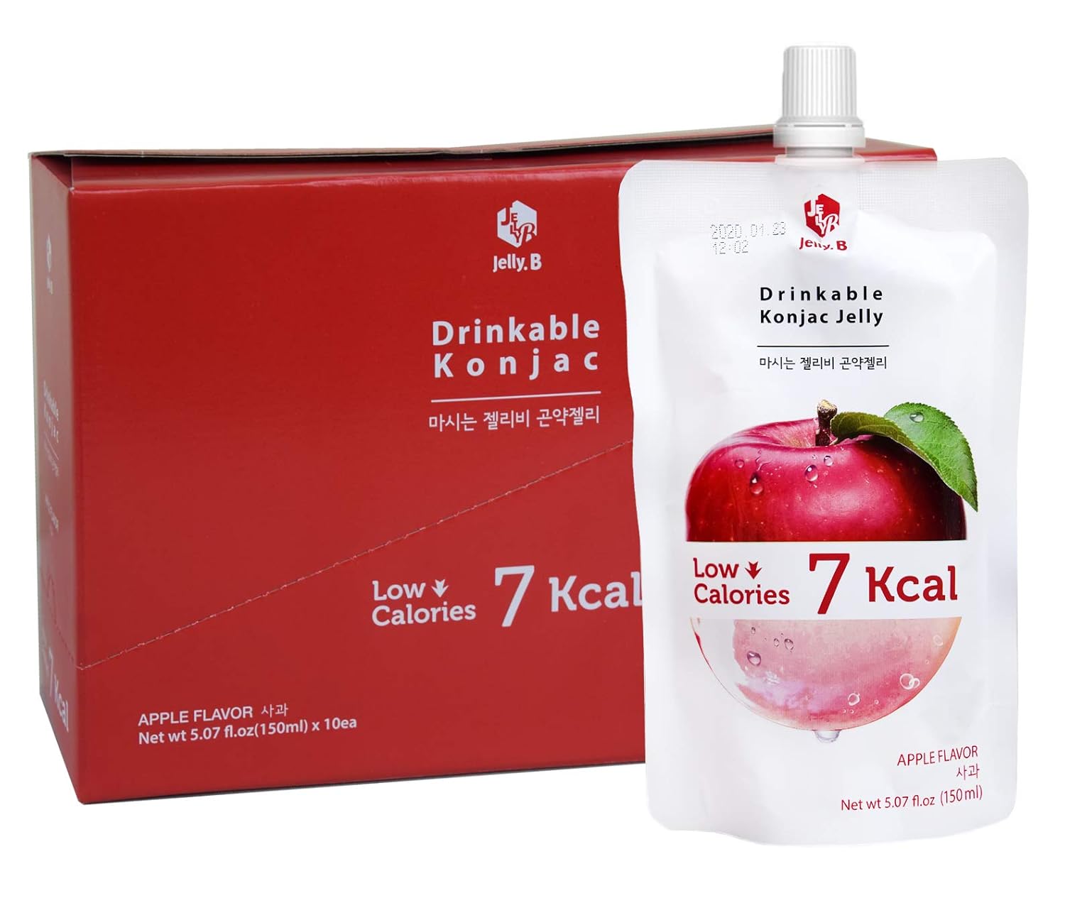 Jayone JELLY B Drinkable Konjac Jelly (10 Packs, 150ml) - Natural Weight Loss Supplement, Zero Sugar, Low Calorie, Only 6 kcal Each, Apple Flavor