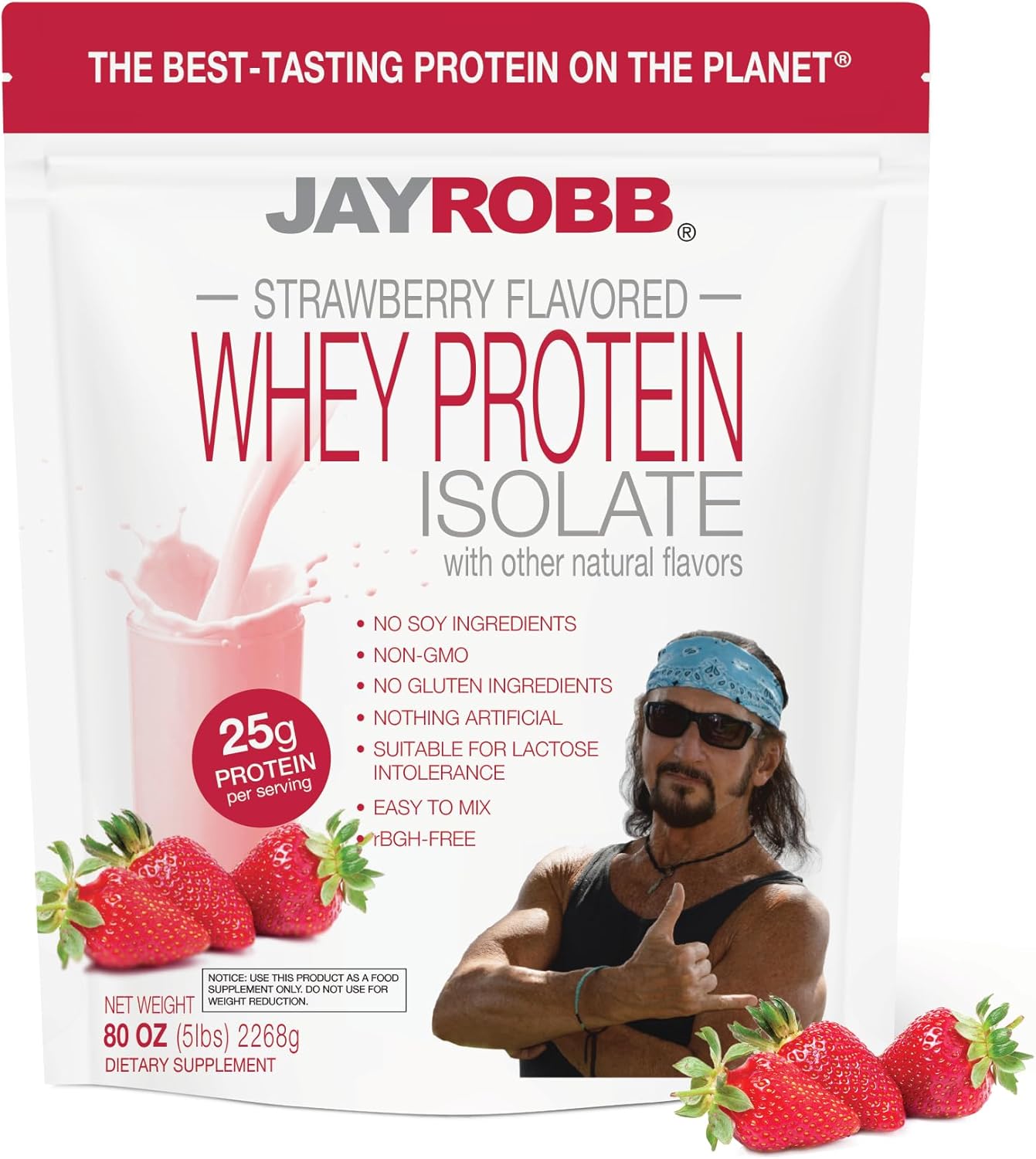 JAYROBB Whey Isolate Protein Powder - Low Carb, Keto-Friendly, Vegetarian, Gluten-Free, Lactose-Free, Non-GMO - Best-Tasting Strawberry Flavor - 75 Servings (80 oz)