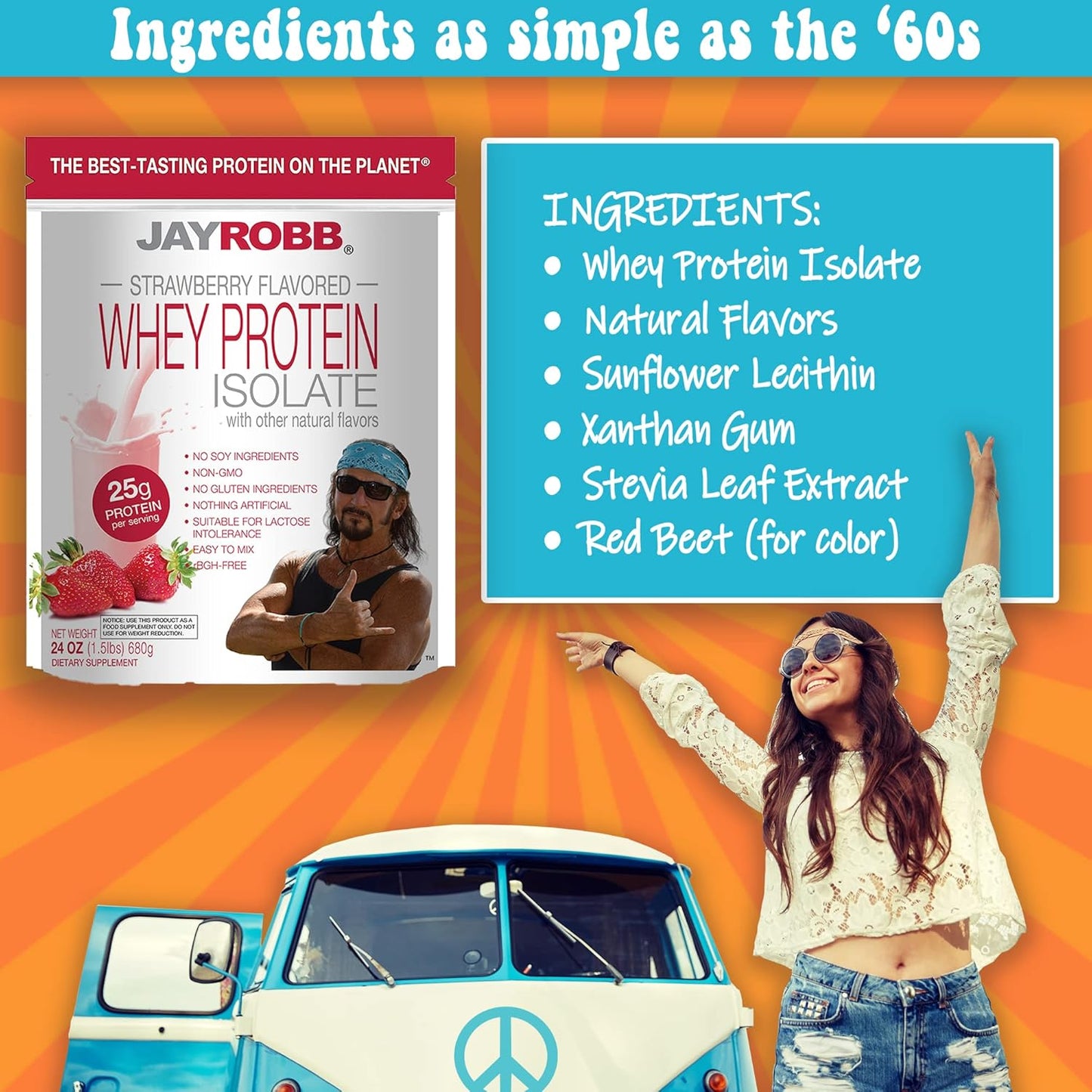 JAYROBB Whey Isolate Protein Powder - Low Carb, Keto-Friendly, Vegetarian, Gluten-Free, Lactose-Free, Non-GMO - Best-Tasting Strawberry Flavor - 75 Servings (80 oz)