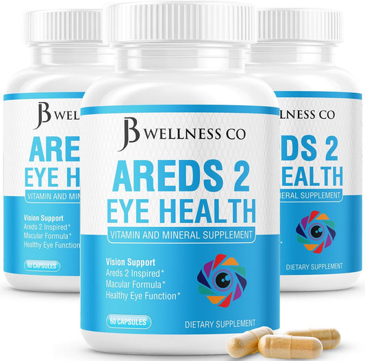 JB Wellness Co AREDS 2 Eye Vitamin & Mineral Supplement with Lutein, Vitamin C, Zeaxanthin, Zinc - 180 Count