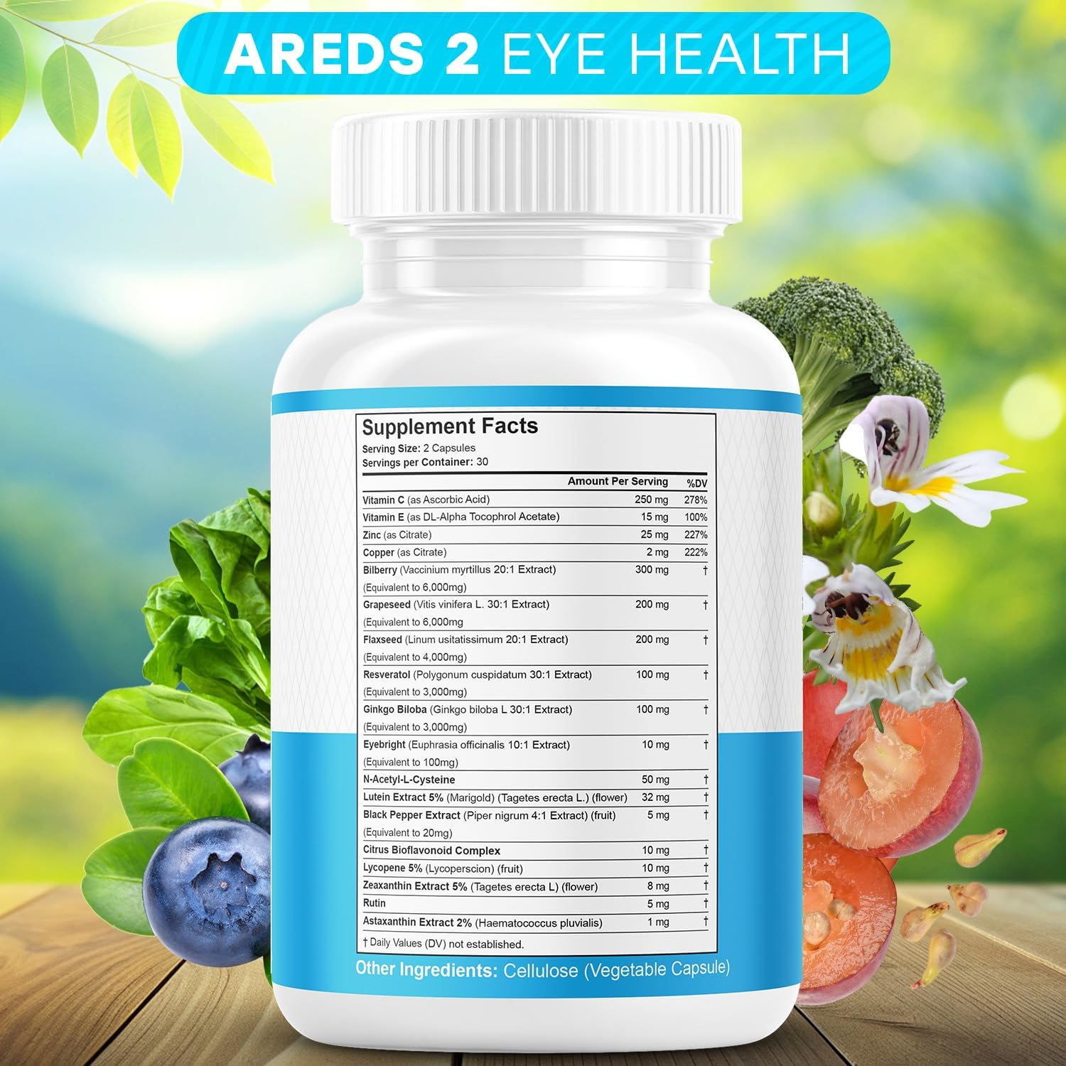 JB Wellness Co AREDS 2 Eye Vitamin & Mineral Supplement with Lutein, Vitamin C, Zeaxanthin, Zinc - 60 Count