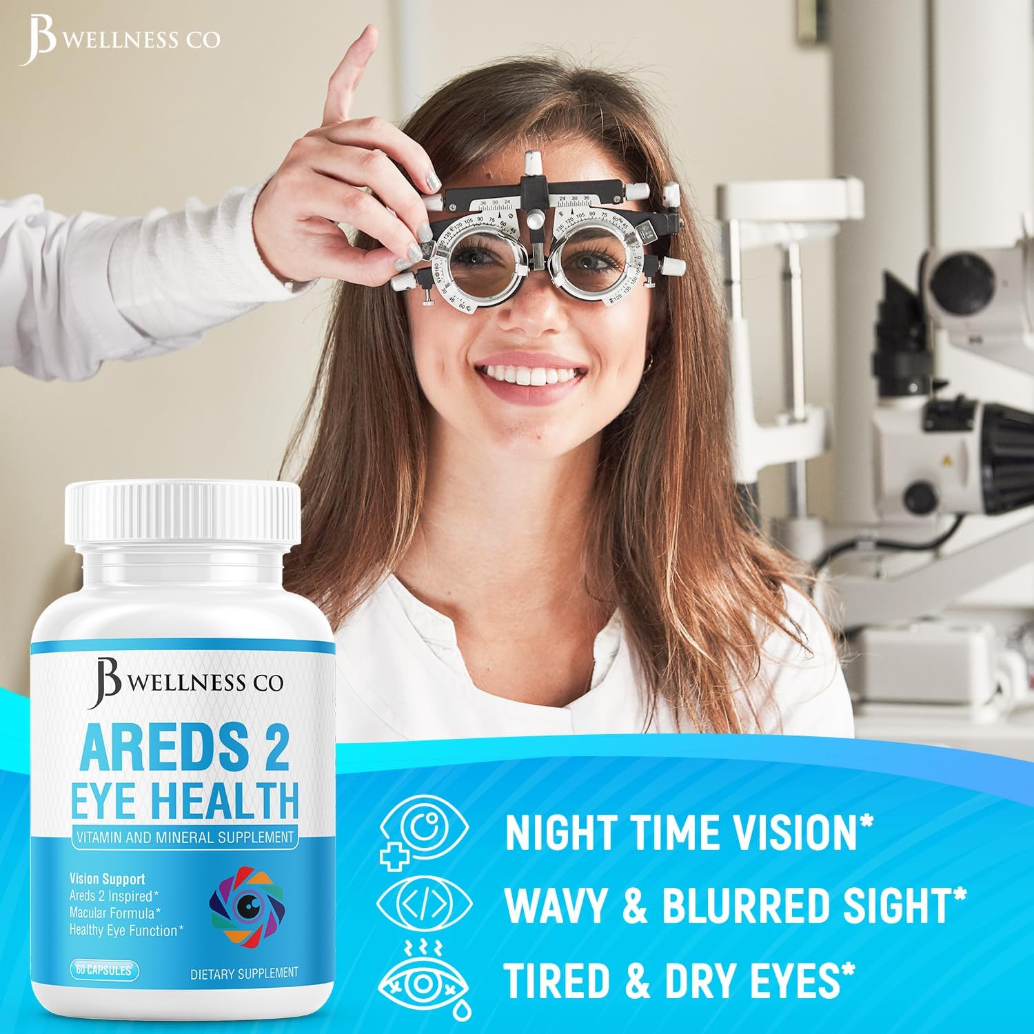 JB Wellness Co AREDS 2 Eye Vitamin & Mineral Supplement with Lutein, Vitamin C, Zeaxanthin, Zinc - 60 Count