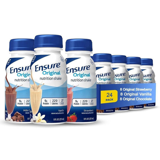 JÁCLER Ensure Original Nutrition Shakes Variety Pack - Milk Chocolate, Vanilla, Strawberry - 8 Fl Oz (24 Pack)