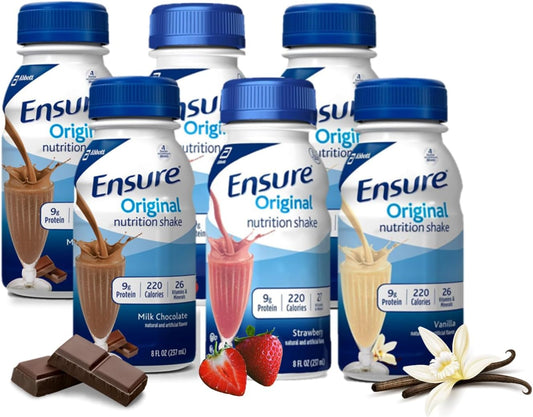 JÁCLER Ensure Variety Pack - Milk Chocolate, Vanilla, Strawberry - 6 Pack, Nutrient-Rich Formula with Essential Vitamins and Minerals