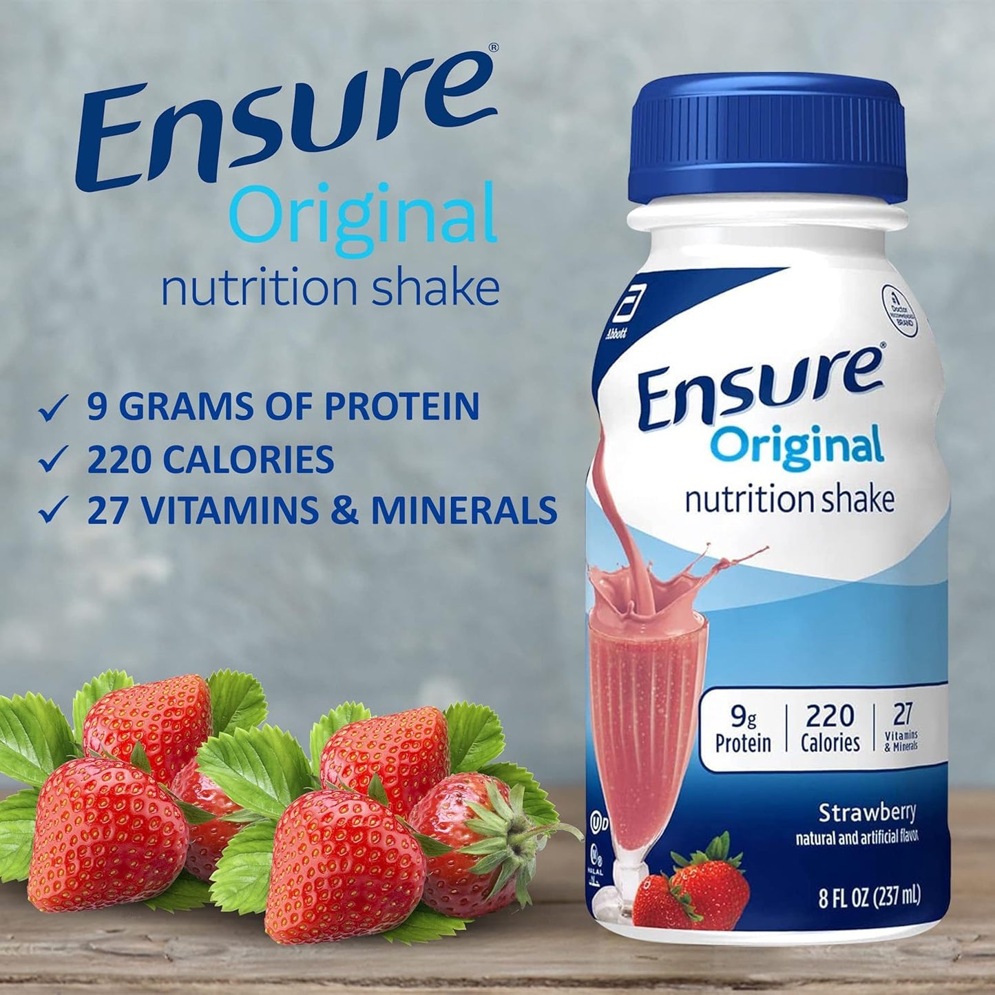JÁCLER Ensure Variety Pack - Milk Chocolate, Vanilla, Strawberry - 6 Pack, Nutrient-Rich Formula with Essential Vitamins and Minerals