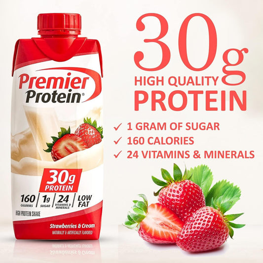 JÁCLER Premier Protein High Protein Shakes Variety Pack - 10pk Sampler with Strawberry, Vanilla, Cafe Latte, Caramel, and Chocolate Flavors - 11 Fl. Oz Each