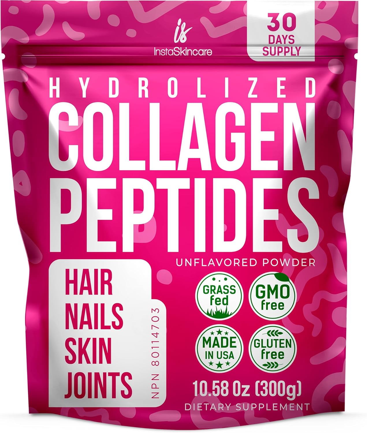 JERVAMNI Collagen Peptides Powder - Women's Hydrolyzed Supplement for Hair, Skin & Joints - Non-GMO, Grass-Fed, Gluten-Free - Unflavored, Easy to Mix - 10.58 Oz