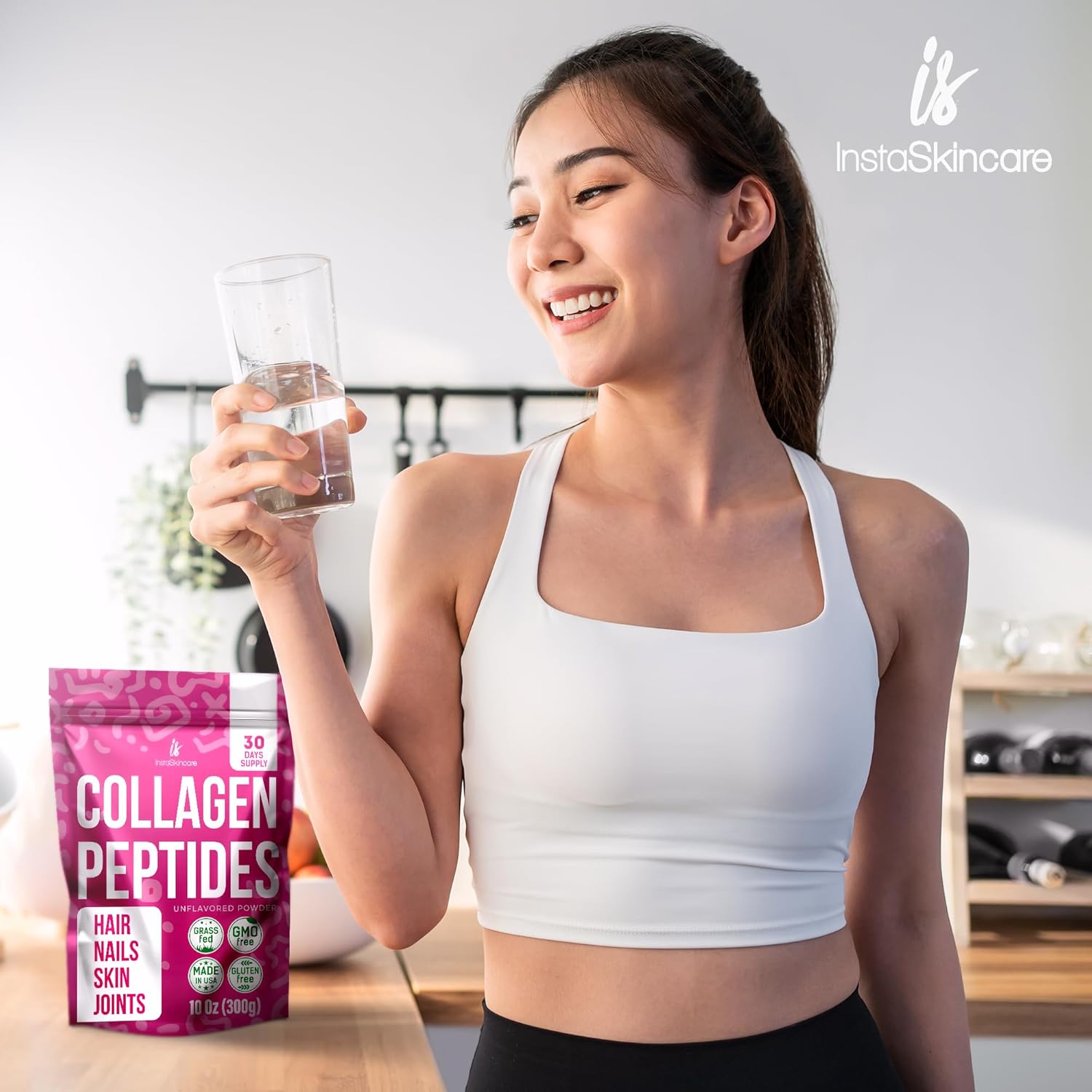JERVAMNI Collagen Peptides Powder - Women's Hydrolyzed Supplement for Hair, Skin & Joints - Non-GMO, Grass-Fed, Gluten-Free - Unflavored, Easy to Mix - 10.58 Oz