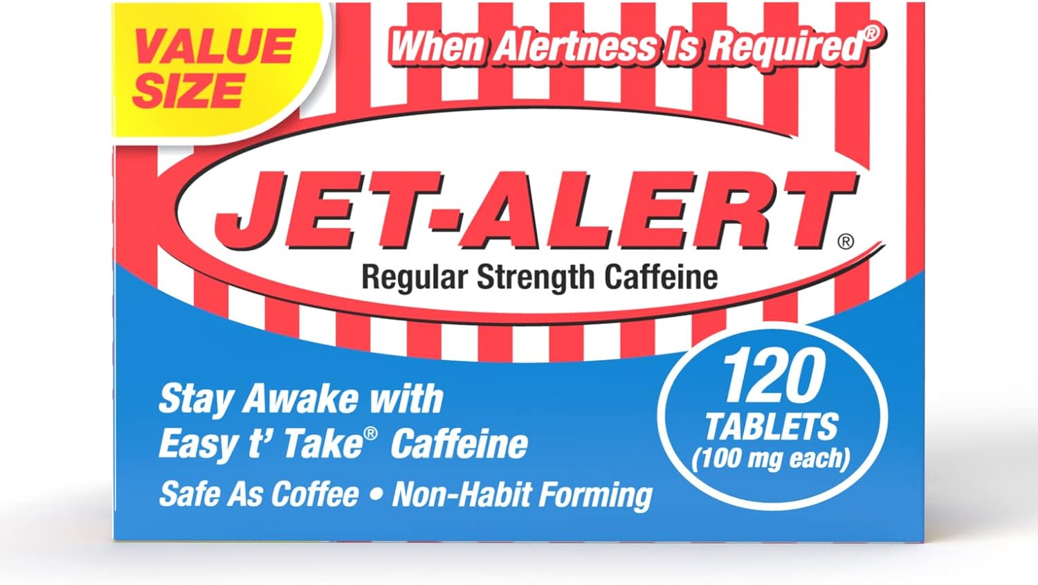 Jet-Alert 100 MG Caffeine Tablets - 120 Count Bottle