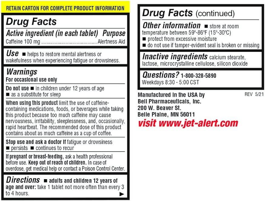 Jet-Alert 100 MG Caffeine Tablets - 120 Count Bottle