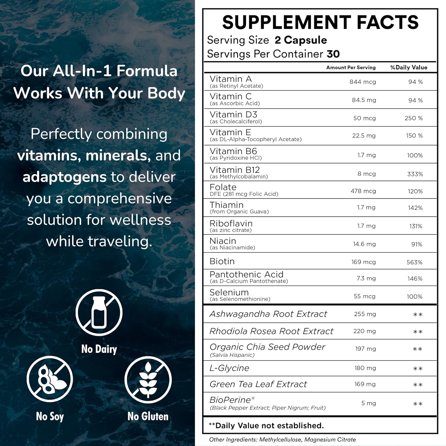 Jet Lag Prevention & Immune Boosting Supplement Bundle - 2 Pack | Travel Multivitamin for Energy & Digestive Health | Vegan | 120 Count