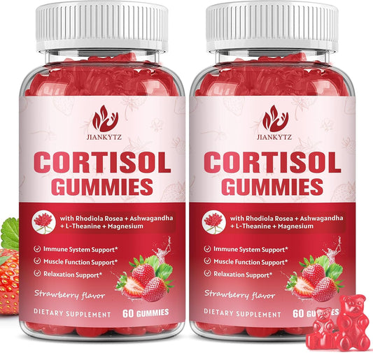 JIANKYTZ (2 Pack) Cortisol Gummies for Women with Rhodiola Rosea & Ashwagandha - Non-GMO, Balanced Cortisol & Zzz Support - 120 Gummies