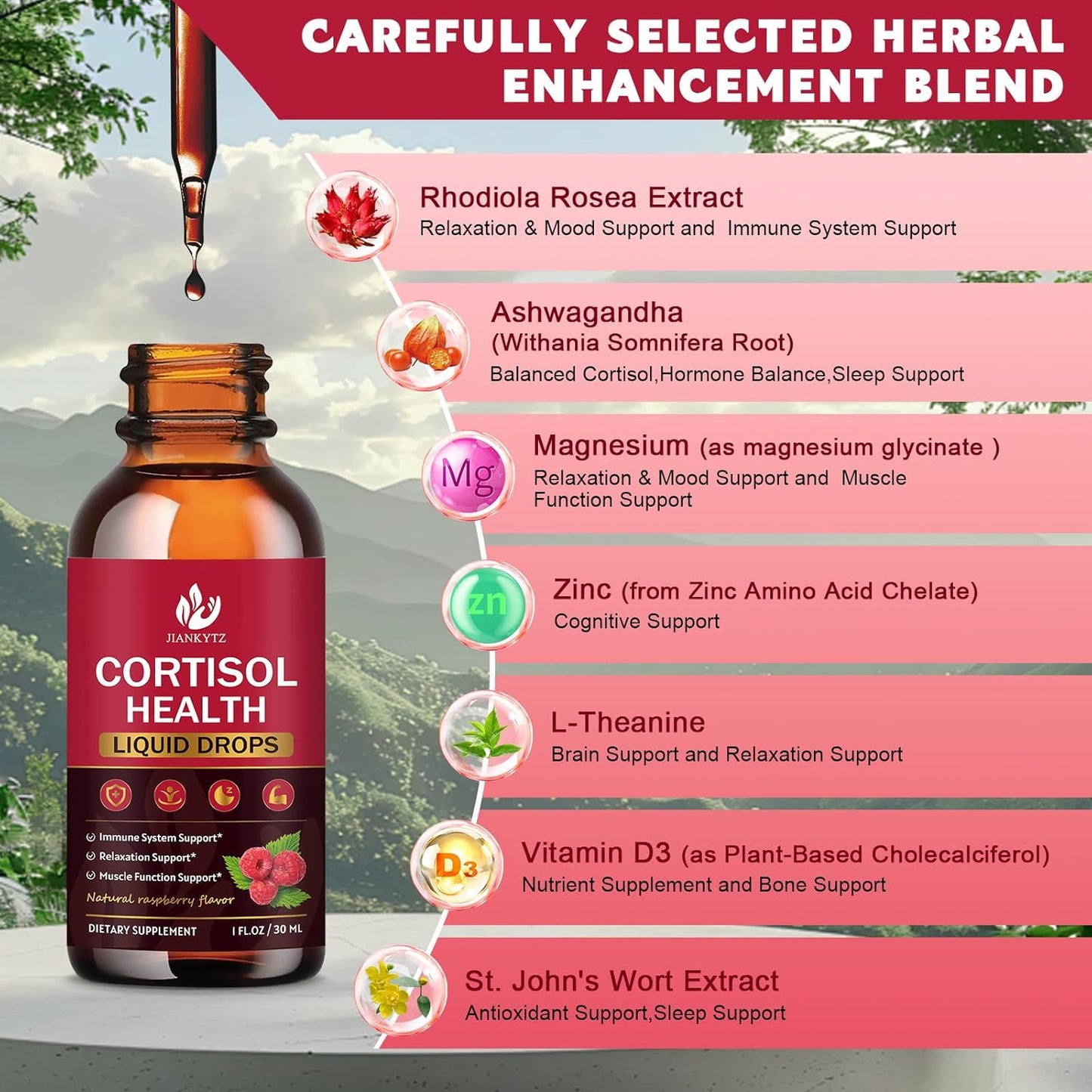 JIANKYTZ Liquid Cortisol Supplement with Magnesium, Rhodiola, L-Theanine, Ashwagandha - 2 Pack, 1 Fl Oz - Supports Hormone Balance and Mood
