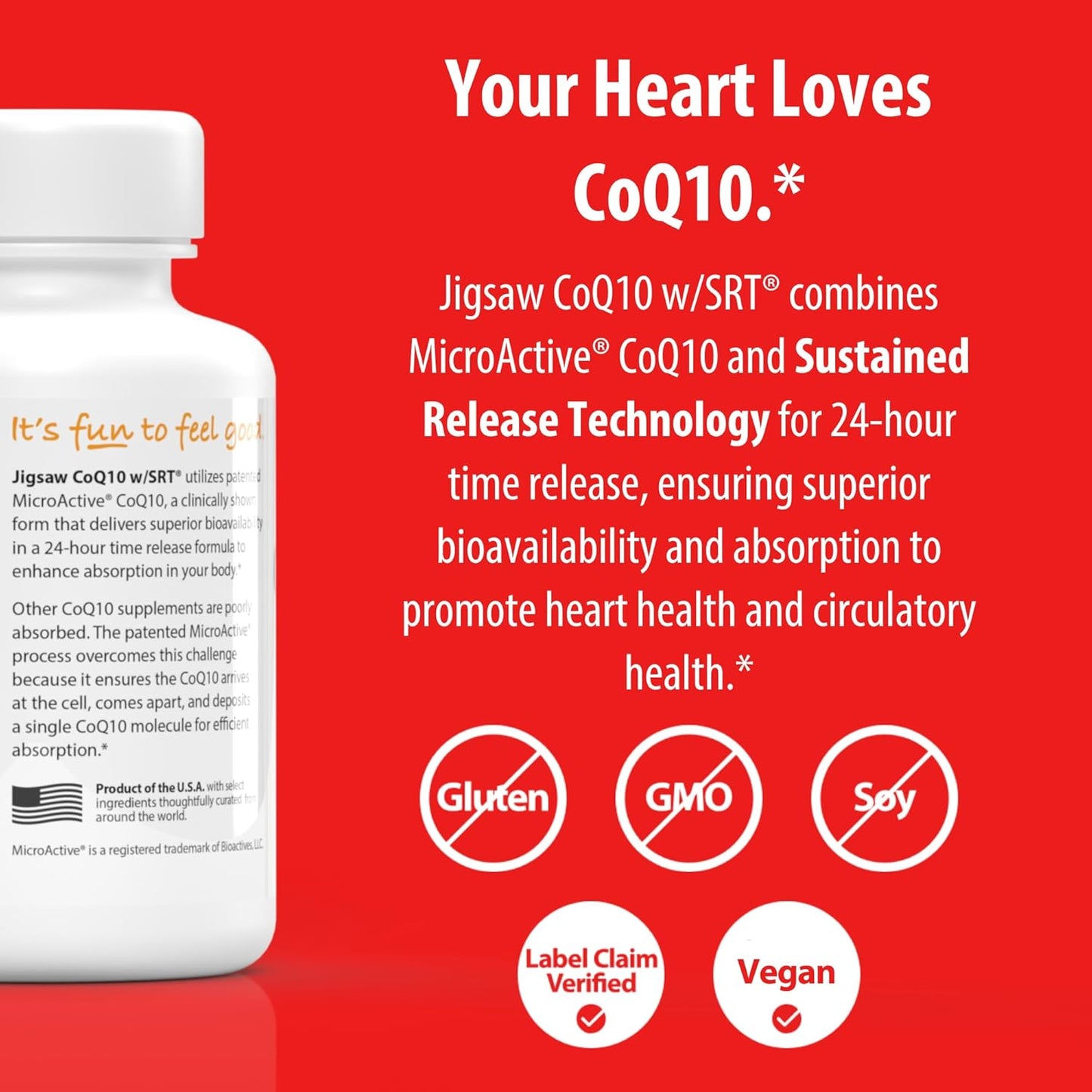 Jigsaw Health CoQ10 Capsules with Sustained Release Technology for Heart Health Support - 60 Count