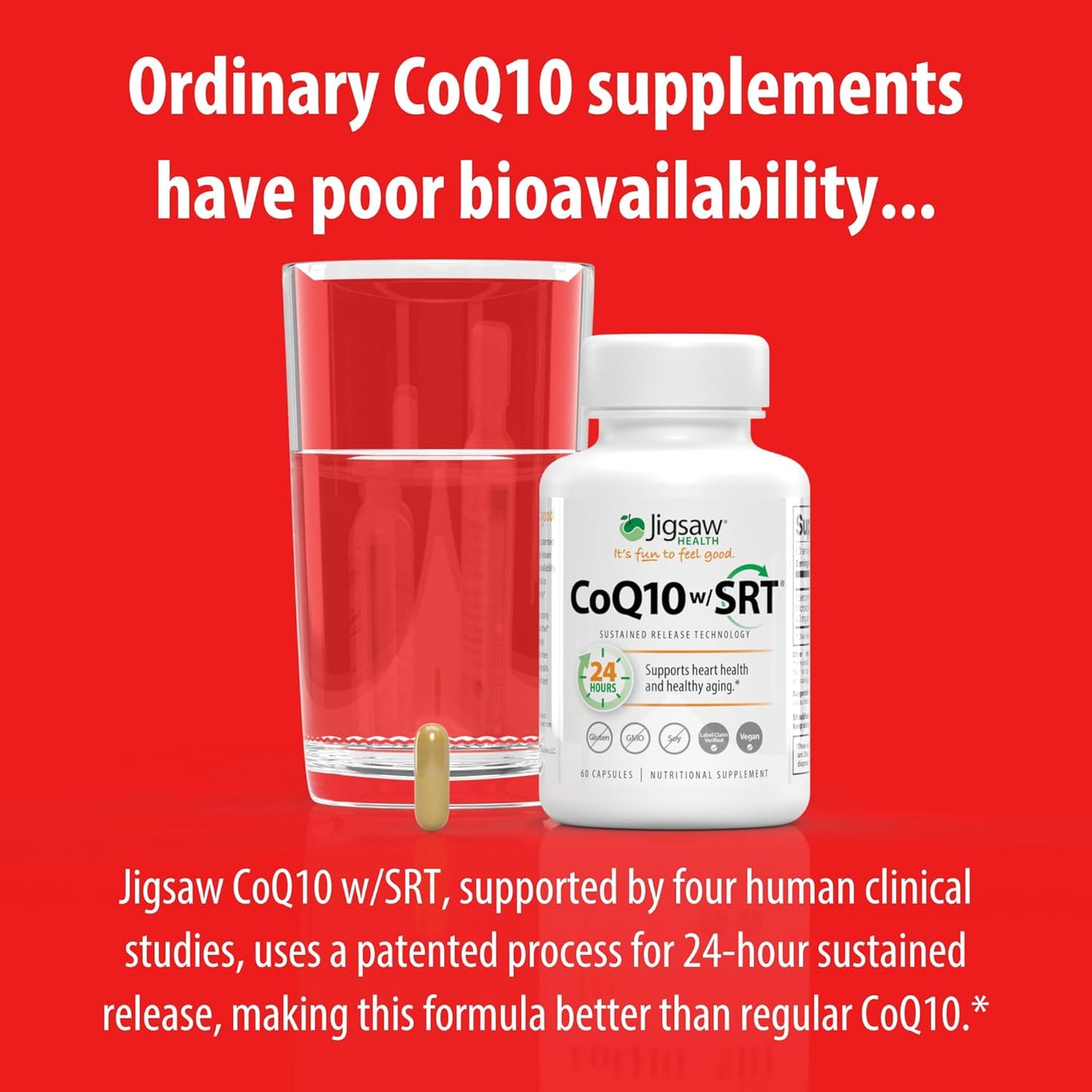 Jigsaw Health CoQ10 Capsules with Sustained Release Technology for Heart Health Support - 60 Count
