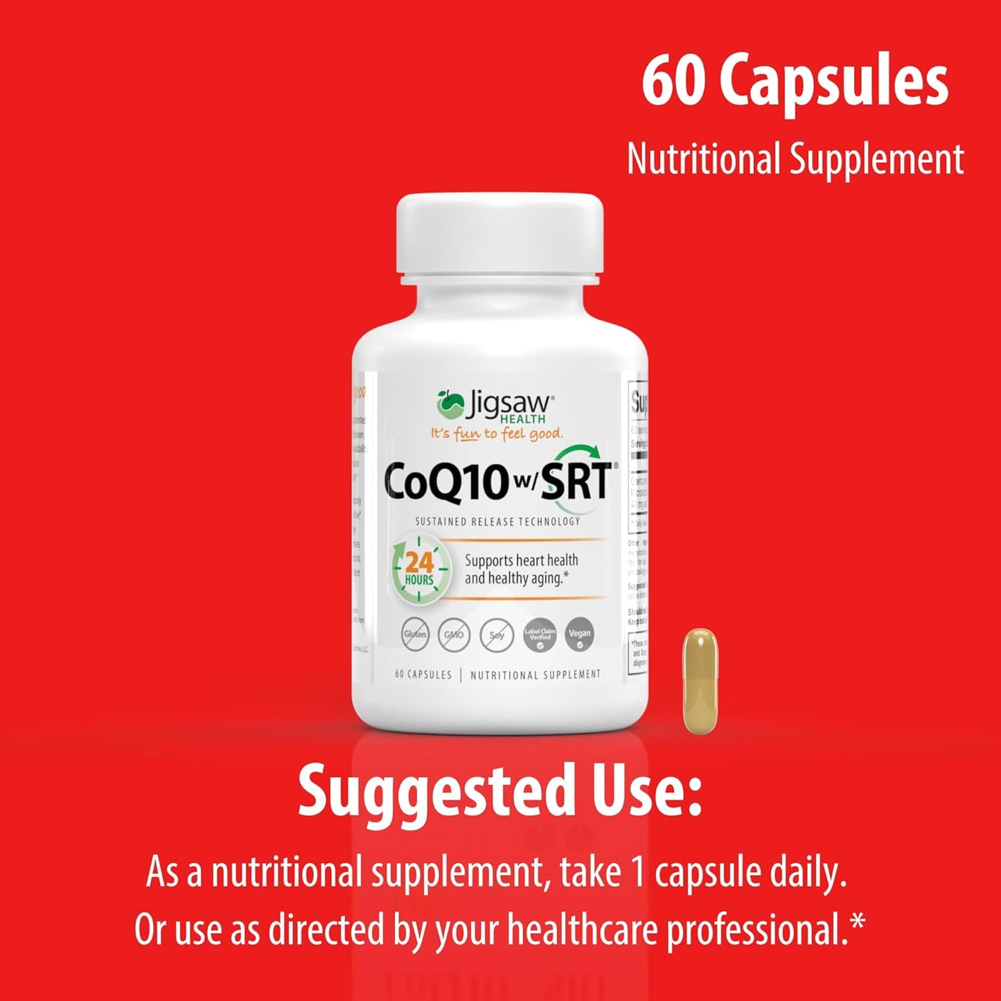 Jigsaw Health CoQ10 Capsules with Sustained Release Technology for Heart Health Support - 60 Count