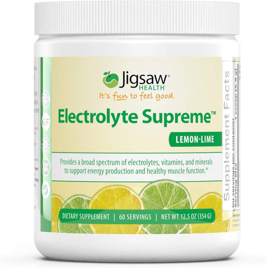 Jigsaw Health Electrolyte Supreme - Lemon-Lime Flavor | 60 Servings | Broad Spectrum of Electrolytes and Trace Minerals