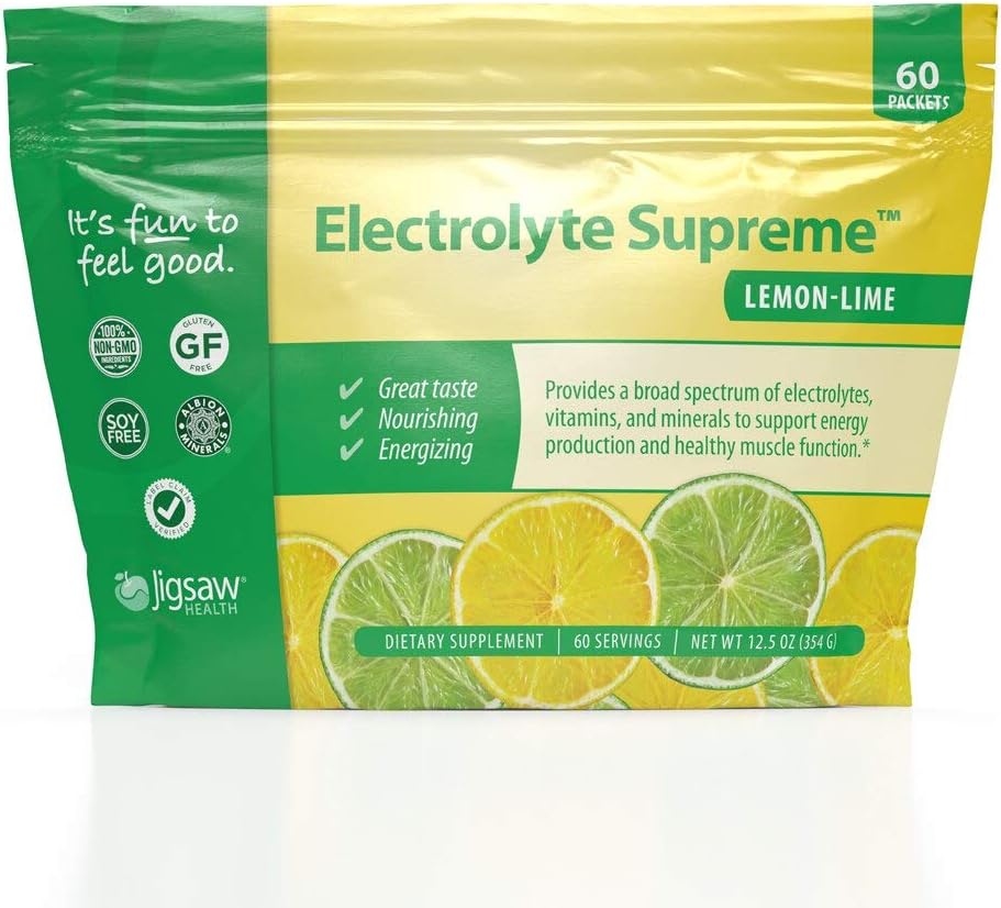 Jigsaw Health Electrolyte Supreme Lemon-Lime Flavor Packets - 60 Servings with Broad Spectrum of Electrolytes and Trace Minerals