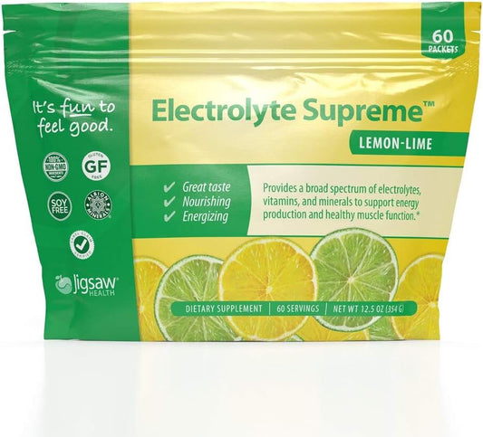 Jigsaw Health Electrolyte Supreme Lemon-Lime Flavor Packets - 60 Servings with Broad Spectrum of Electrolytes and Trace Minerals