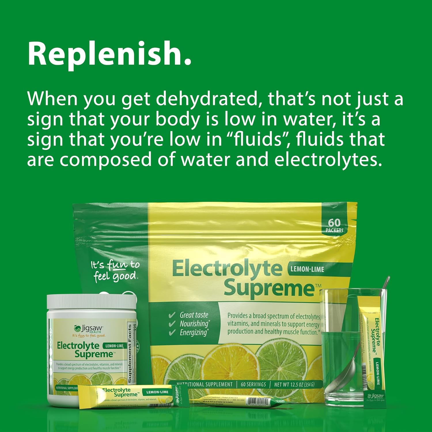 Jigsaw Health Electrolyte Supreme Lemon-Lime Flavor Packets - 60 Servings with Broad Spectrum of Electrolytes and Trace Minerals