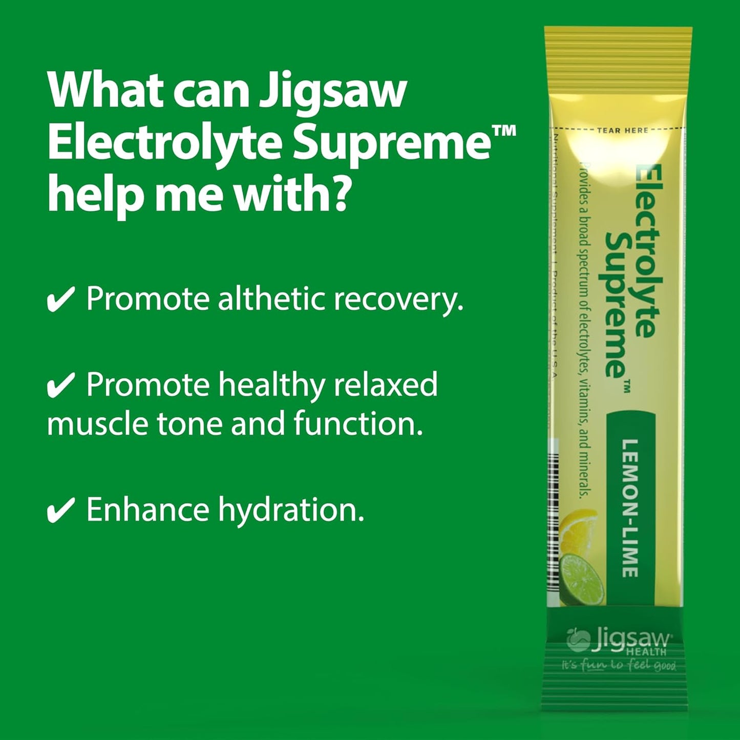 Jigsaw Health Electrolyte Supreme Lemon-Lime Flavor Packets - 60 Servings with Broad Spectrum of Electrolytes and Trace Minerals