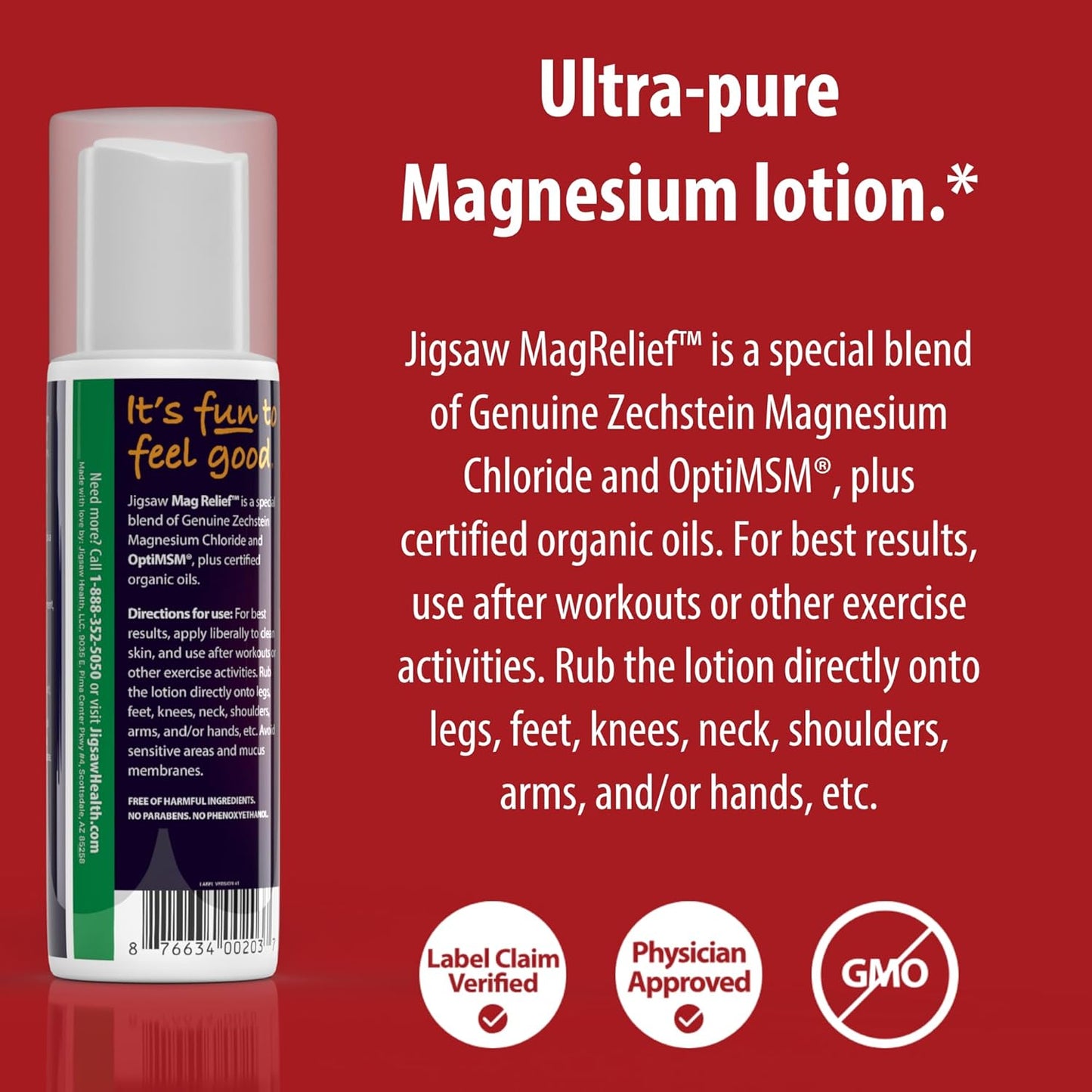 Jigsaw Health MagRelief Ultra Pure Magnesium Lotion 5 Ounces with Zechstein Magnesium Chloride and OptiMSM - Fragrance Free