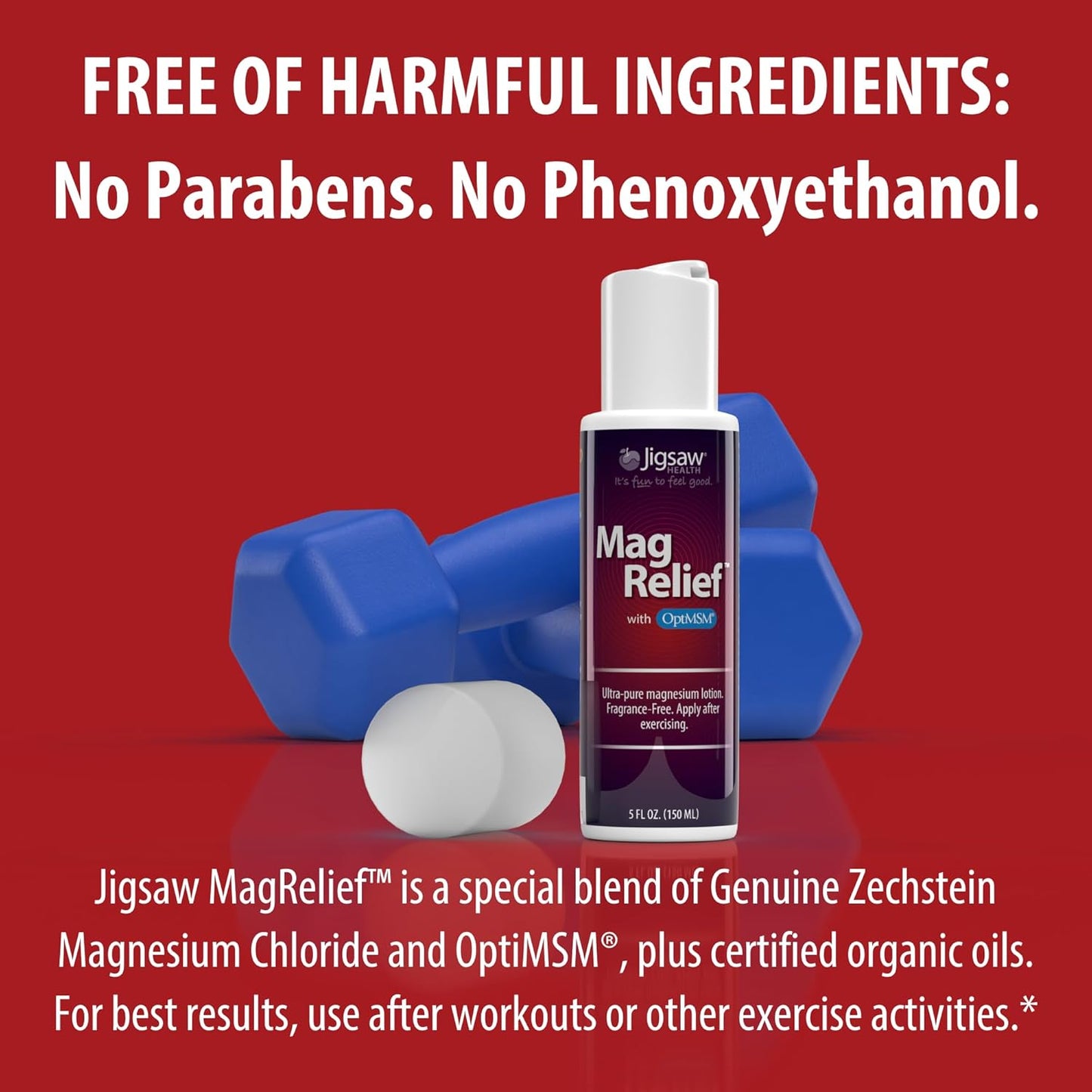 Jigsaw Health MagRelief Ultra Pure Magnesium Lotion 5 Ounces with Zechstein Magnesium Chloride and OptiMSM - Fragrance Free