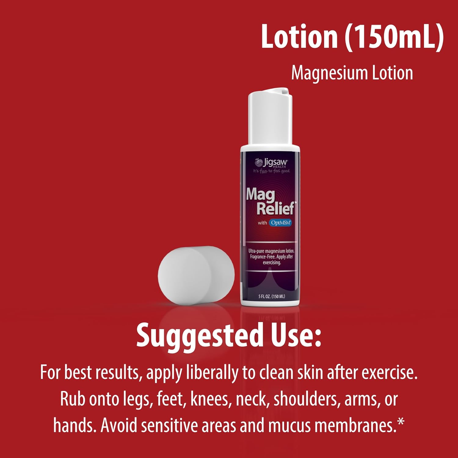 Jigsaw Health MagRelief Ultra Pure Magnesium Lotion 5 Ounces with Zechstein Magnesium Chloride and OptiMSM - Fragrance Free