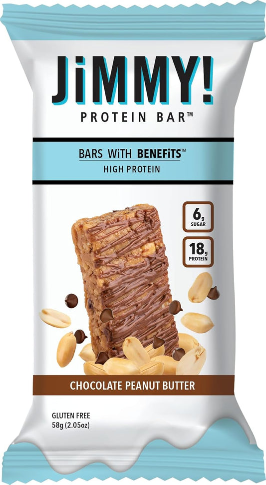 JIMMYBAR JiMMY'S! Chocolate Peanut Butter Protein Bars - 12 Count, 18g Protein, Low Sugar, Gluten Free
