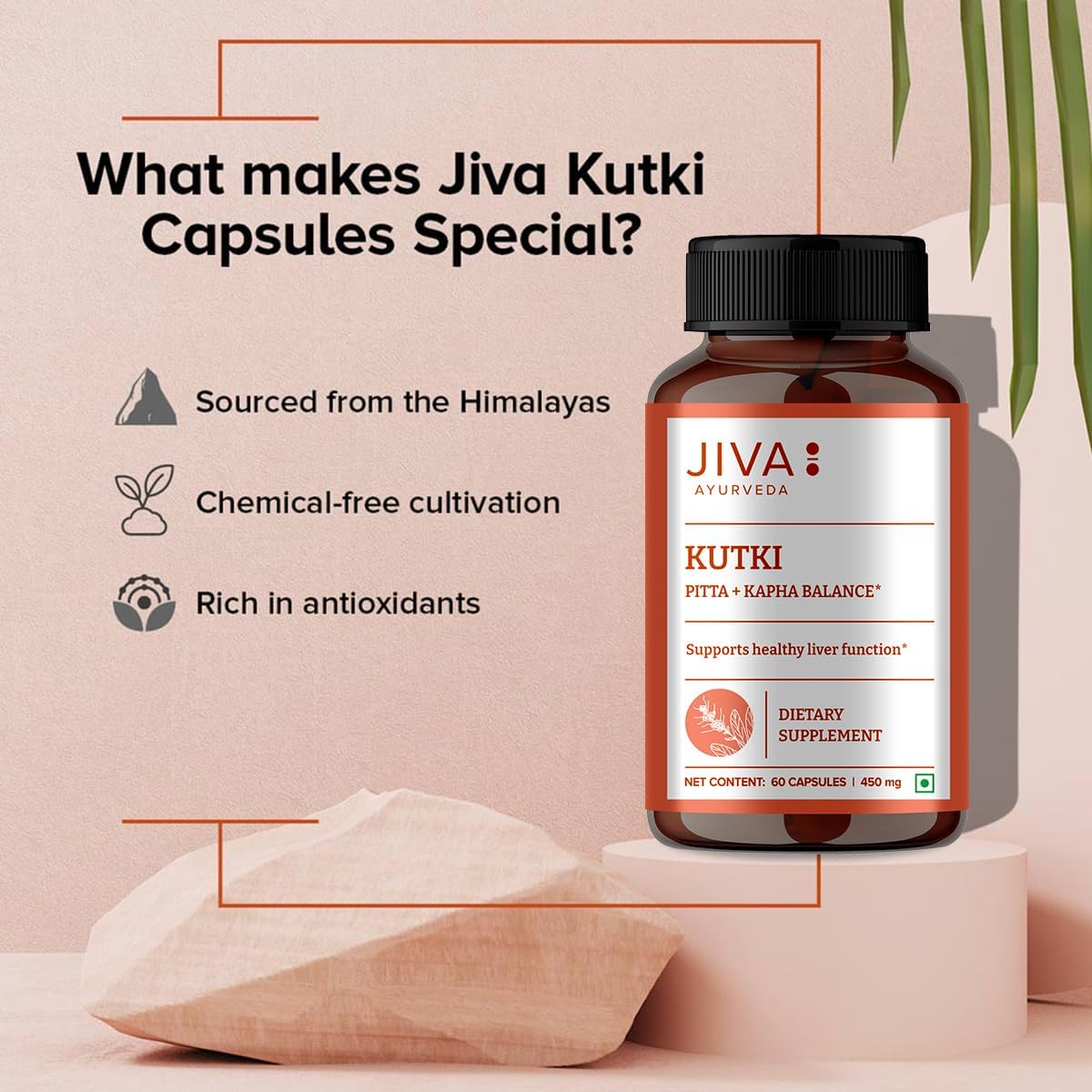 JIVA Ayurveda Kutki Capsules - 60 Natural Herbal Supplement Capsules