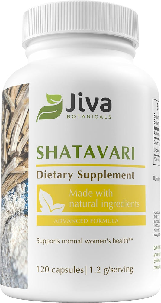 Jiva Botanicals Shatavari Root Powder Extract Capsules 1200mg - Women's Health Support Supplement - Asparagus Racemosus Herb - 120 Capsules