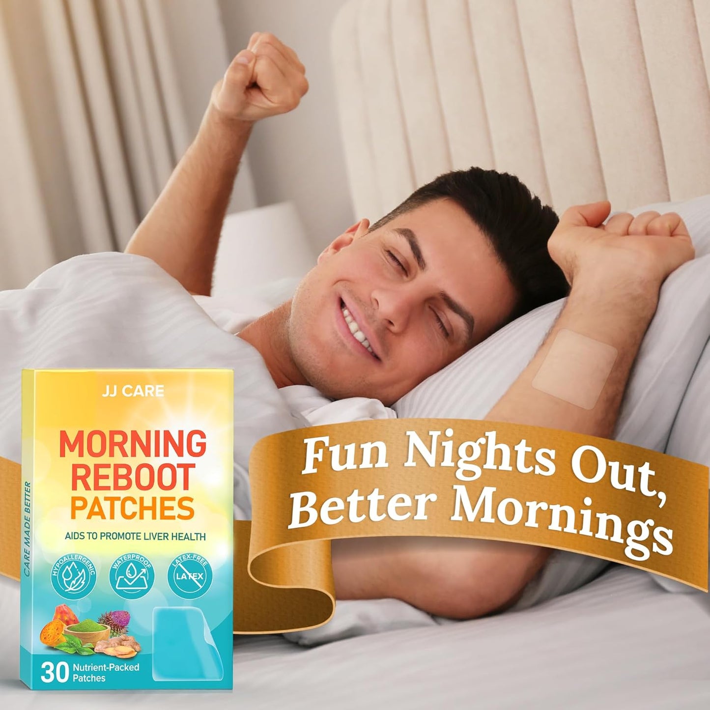 JJ CARE Morning Reboot Patch 30 pcs - Recovery & B12 Patches for Bachelorette & Post-Party Relief