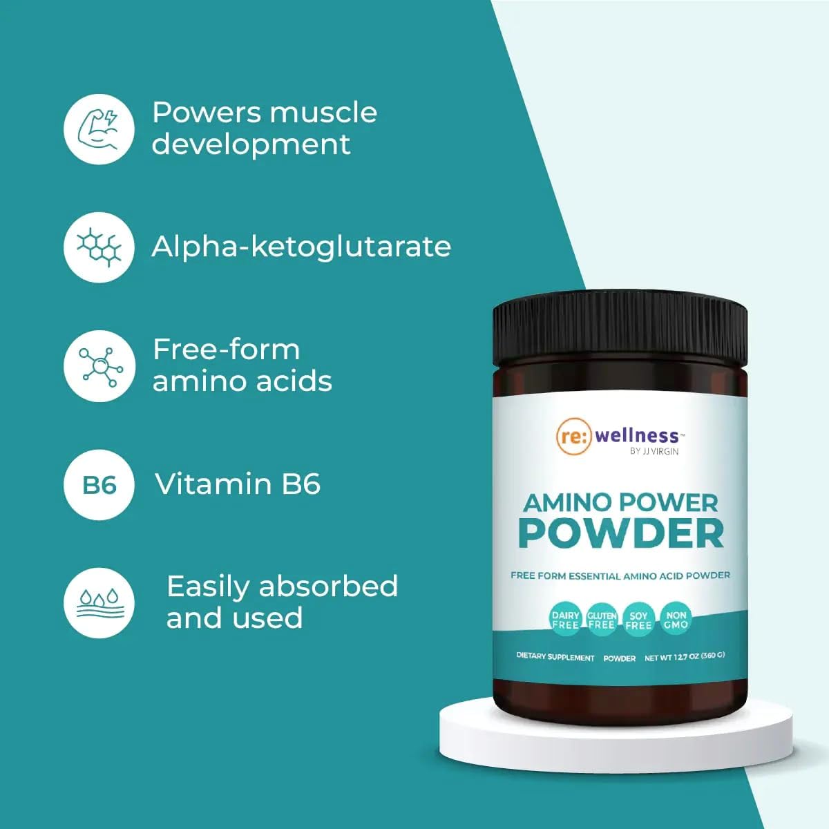 JJ Virgin Amino Power Powder: Essential Amino Acids with Alpha-Ketoglutarate for Workout & Energy - Fruit Punch Flavor, 30 Servings