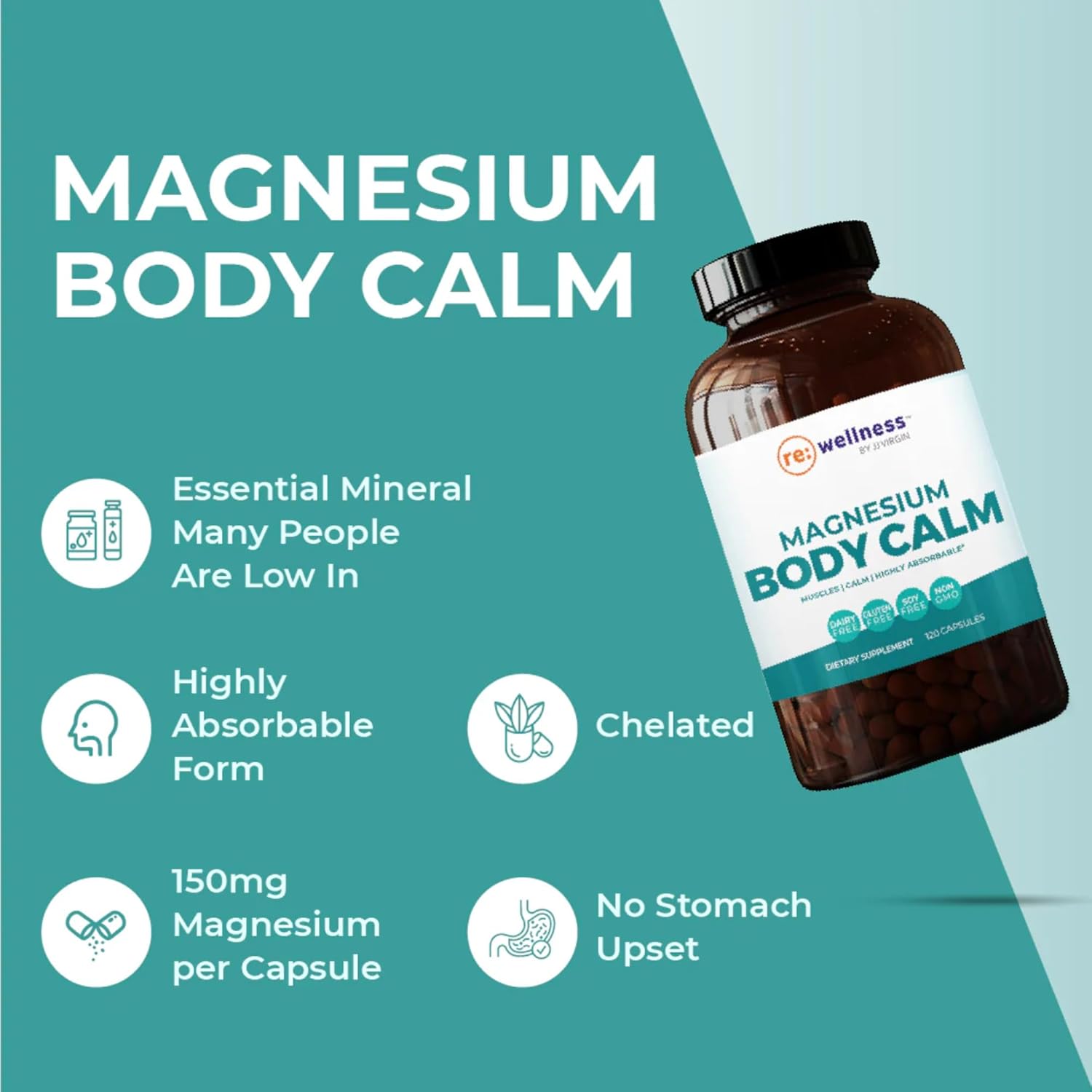 JJ Virgin's Magnesium Body Calm: Chelated Supplement for Energy, Calm, and Immune Support - 120 Capsules