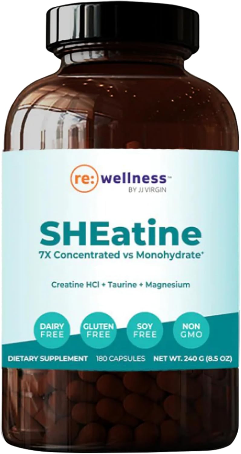 JJ Virgin's SHEatine: Premium Blend of Creatine HCL, Taurine, and Magnesium Glycinate - 180 Capsules for Optimal Wellness
