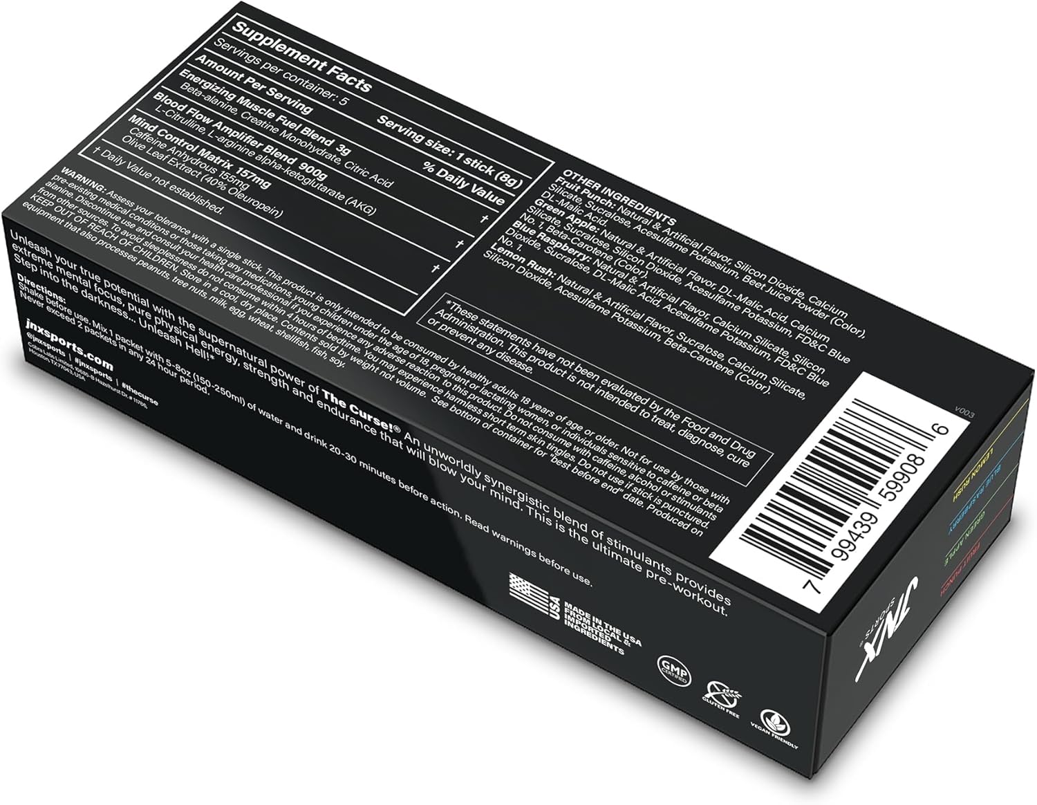 JNX SPORTS The Curse Pre Workout Supplement Sample Pack - Energize, Focus, Build Strength, Boost Blood Flow with Creatine & Caffeine - 5 Samples