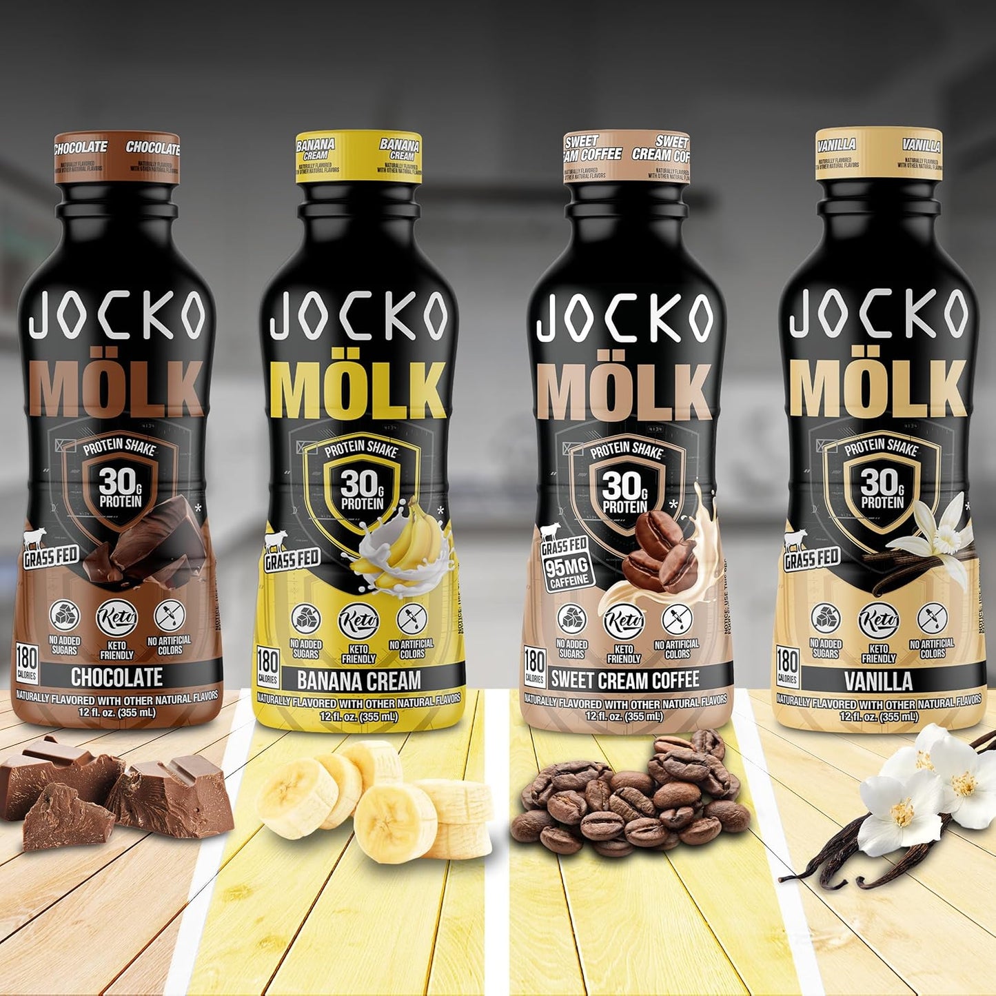 Jocko Fuel Jocko Mölk Grass-Fed Protein Shakes, 30g Protein, No Sugar, KETO-Friendly, Ready-to-Drink, 12oz, Pack of 12, Chocolate