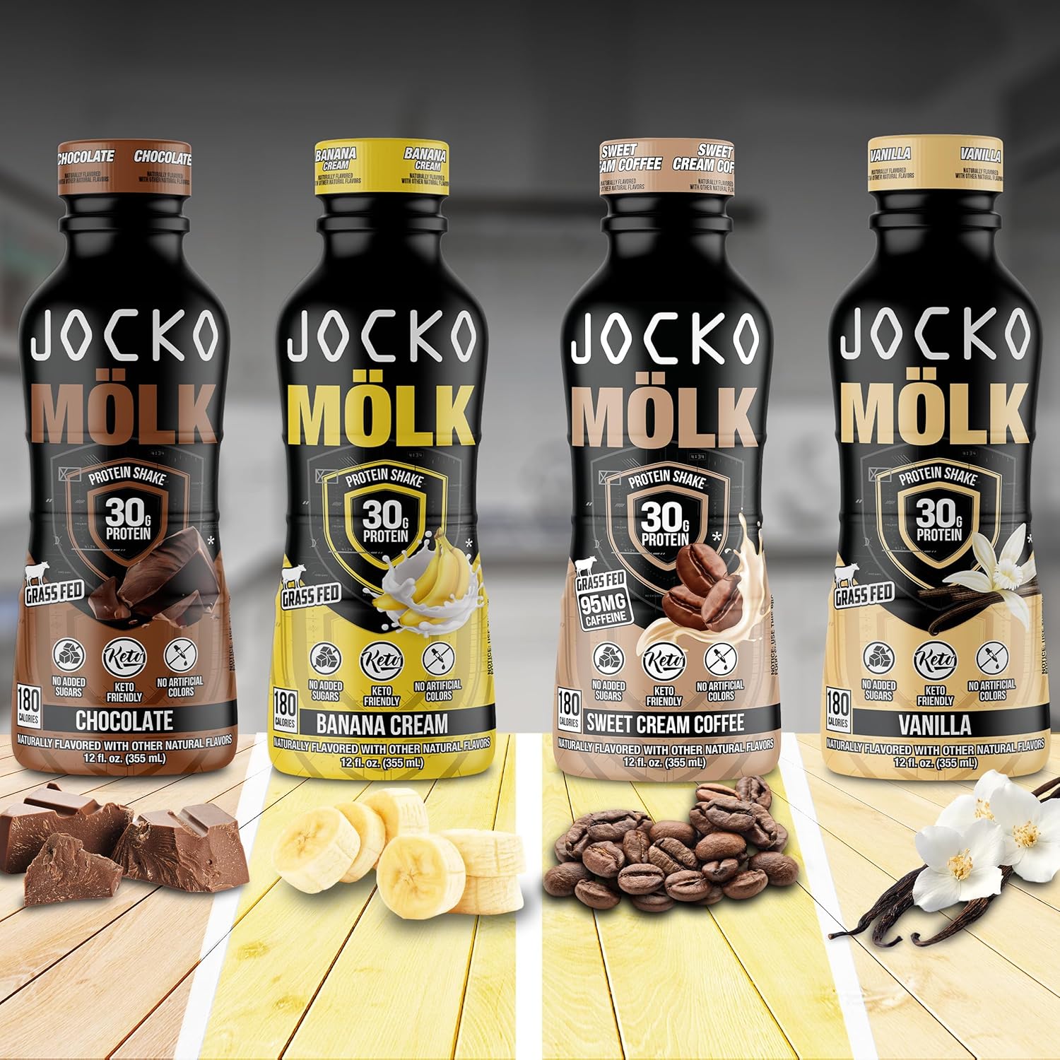 Jocko Fuel Jocko Mölk Grass-Fed Protein Shakes, 30g Protein, No Sugar, KETO-Friendly, Ready-to-Drink, 12oz, Pack of 12, Chocolate