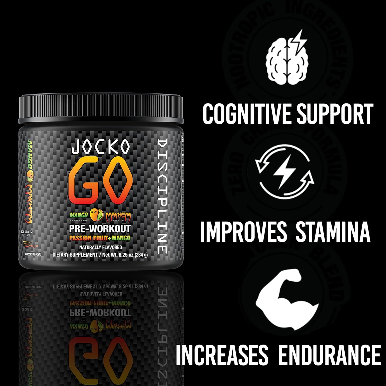 Jocko Fuel Mango Pre Workout Powder for Endurance & Stamina - Keto & Sugar Free Blend with L-Citrulline, Nootropic & Caffeine - Ideal for Distance Running, Cycling, Jiu Jitsu - 30 Servings